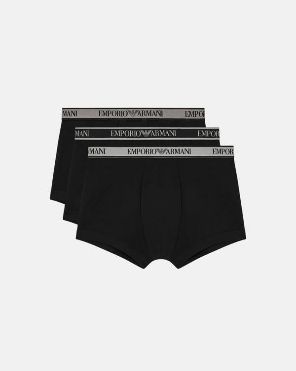 Emporio Armani 3-Pack Mens Trunks with Eagle Logo Waistband - Black/Black/Black