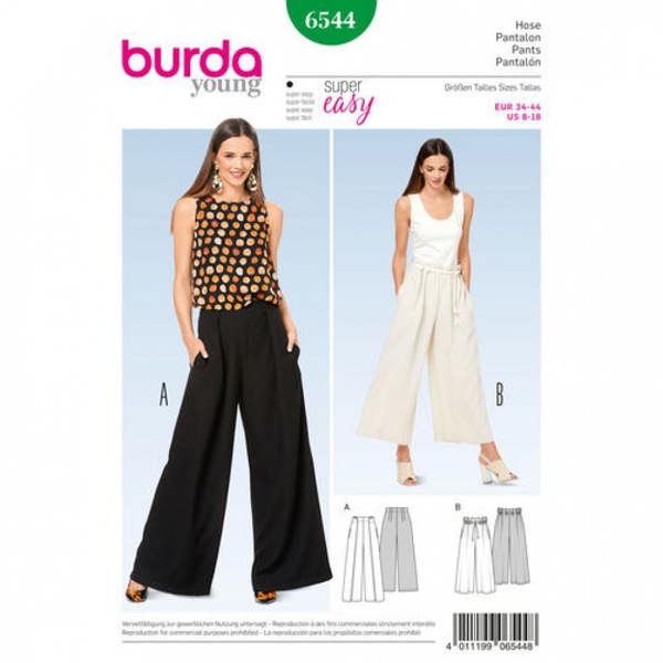 Burda Sewing Pattern 6544 Trousers For Women, 8 to 18 - Easy