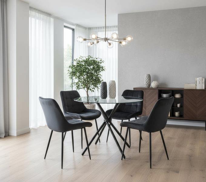 Outdoor Living New York Dining Table with 4 Erica Velvet Chairs