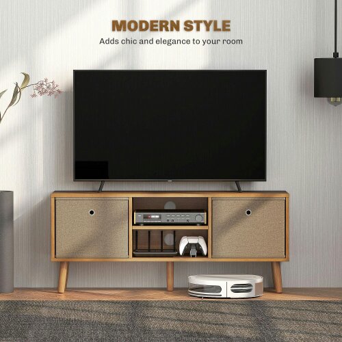 Wyld Haus Linore 110cm Wooden Brown TV Storage Cabinet With Fabric Fold Down Drawers For Screens Up To 50 Inches