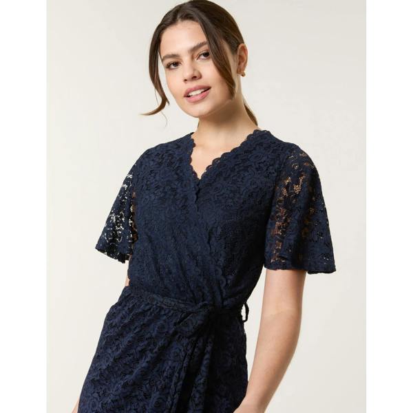 Blue Vanilla Lace Wrap Over Midi Dress