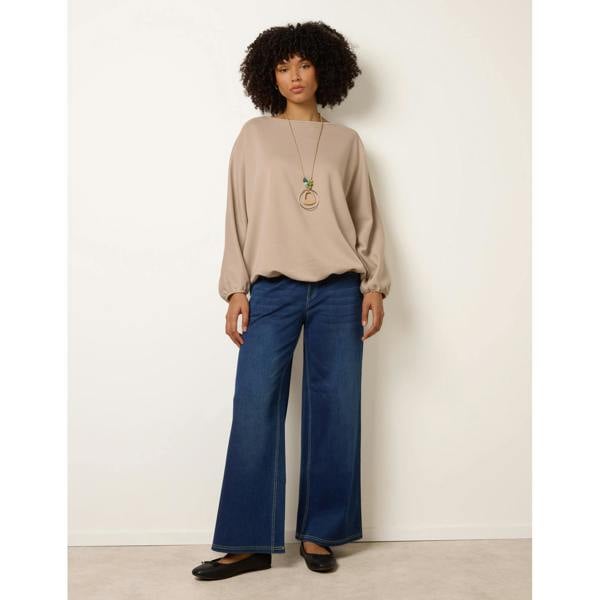 Blue Vanilla Round Neck Elasticated Hem And Sleeve Top