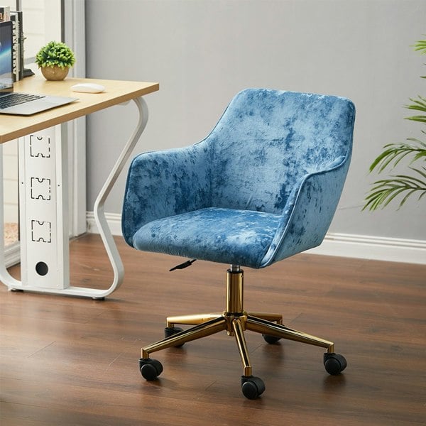 Velvet Upholstered Home Office Swivel Task Chair with Flared Arms Armchairs Living and Home