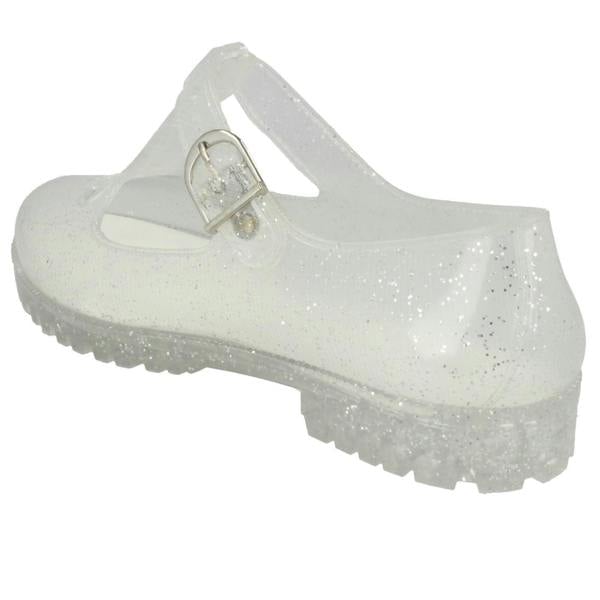 Spot On Ladies Spot on T-Bar Jelly Shoe with Cut Out Flower Detail