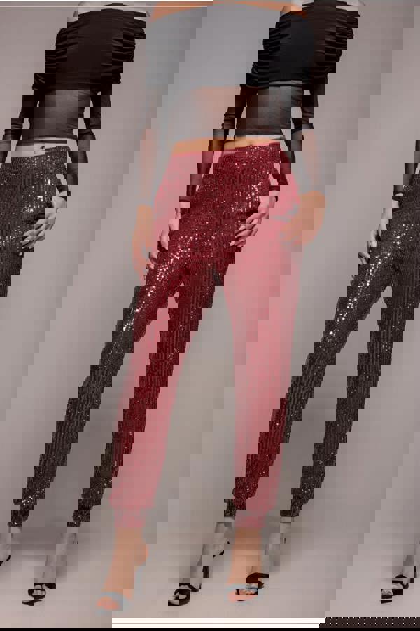 Sequin Cuffed Ankle Trouser - Wine TR360