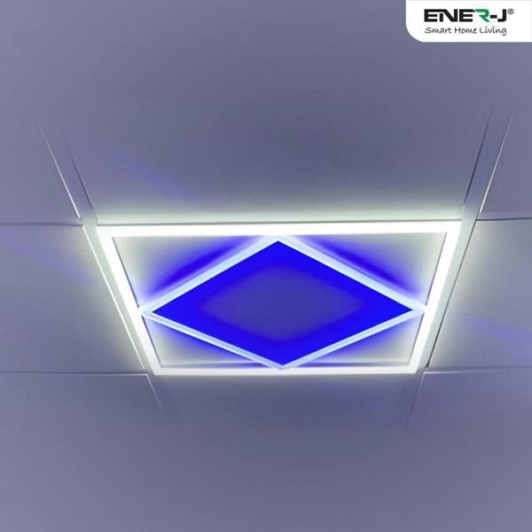 ENER-J Pack of 2 Double Square borderline Panel Light, 595x595, 40W 4000 lm, White (6000K) light in outside and blue light in inside