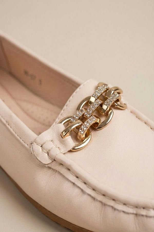 Olivia Womens Rhinestone Chain Loafers - Beige