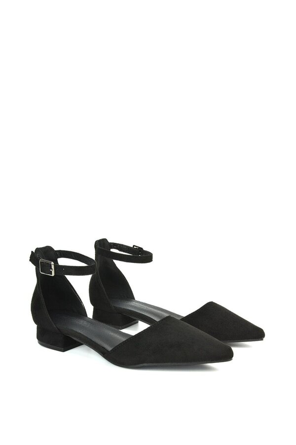 XY LONDON Low Heel Flat Pointed Toe Ankle Strap Court Shoes