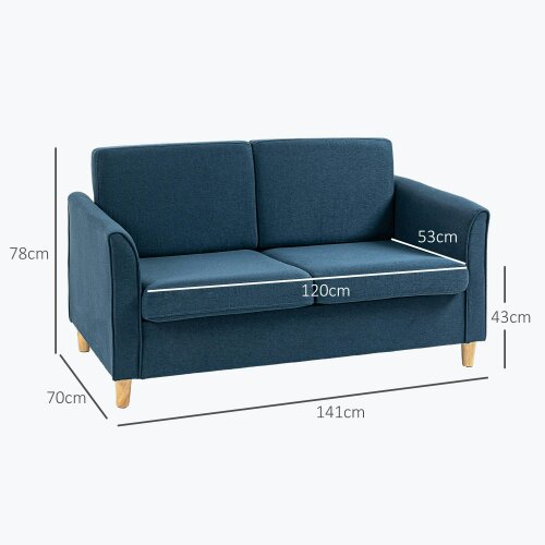 Wyld Haus Dilita Dark Blue Compact 2 Seater Sofa With Wooden Legs And Armrests