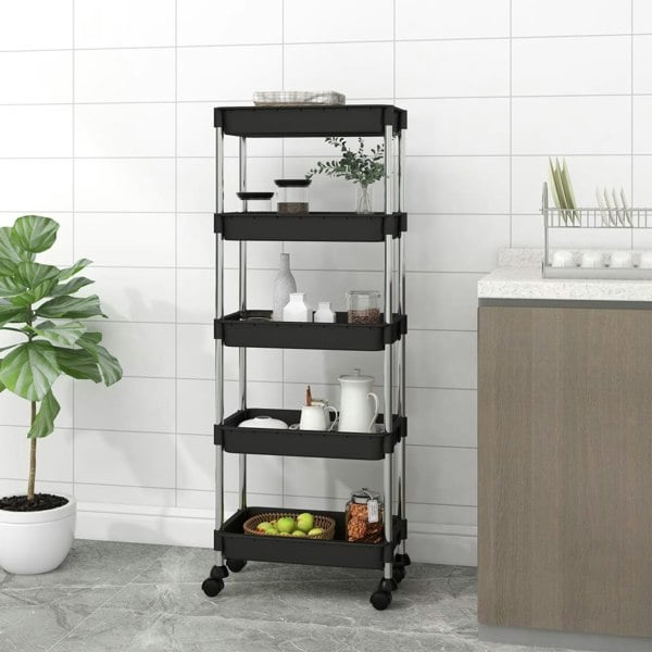 Berkfield 5-Tier Kitchen Trolley Black 42x29x128 cm Iron and ABS
