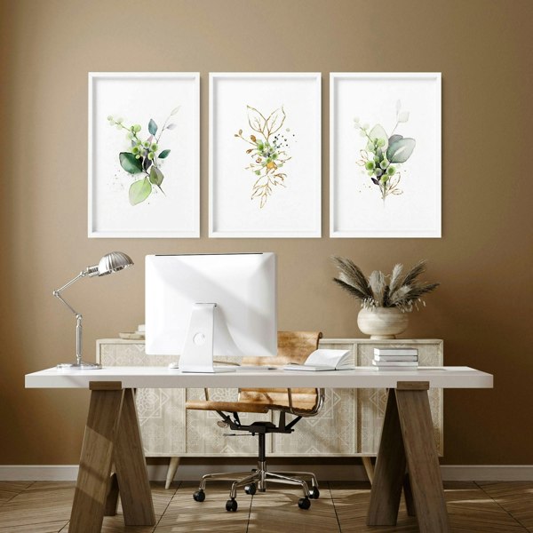 Botanical print framed | set of 3 wall art for home office decor