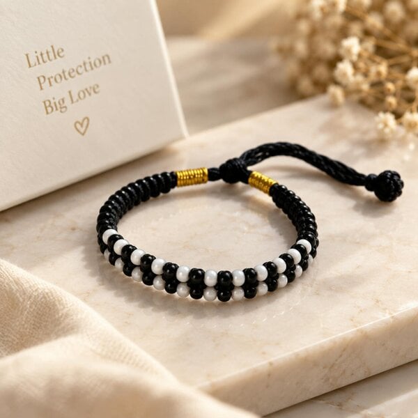 The Colourful Aura Adjustable Black and White Nazaria Bracelet for Kids