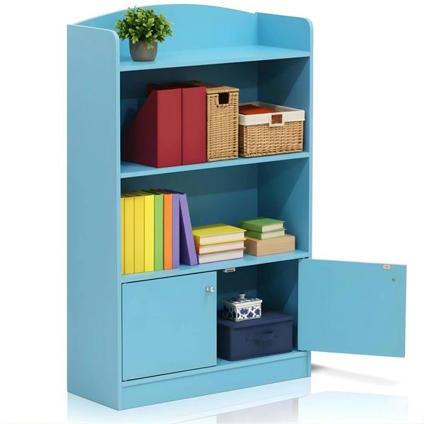 WALPLUS KidKanac Bookshelf with Storage Cabinet, Light Blue | Premium Home Interior Decoration