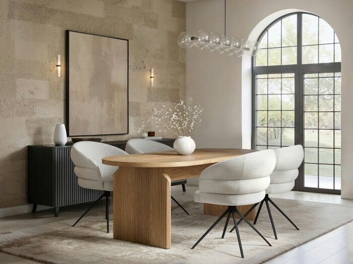 SOLACE+CO Varm Wooden Ribbed Dining Table with 4 Eira Chairs Set