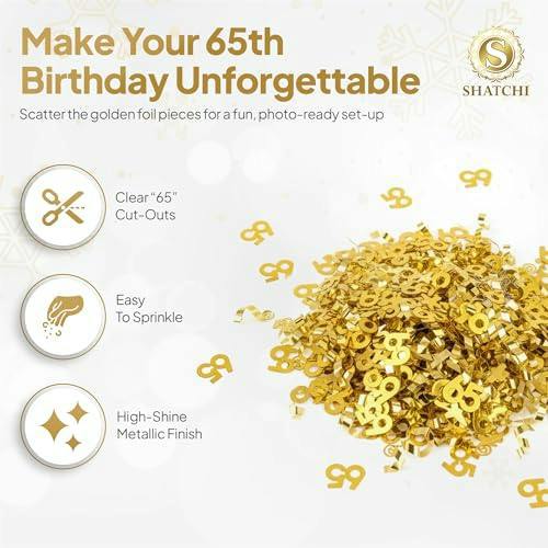 65th Birthday Gold Foil Metallic Confetti Table Decoration Pack for Party Displays and Celebrations image 5