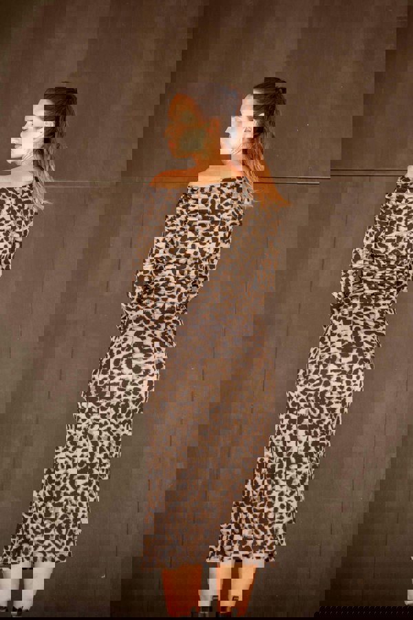 Gini London Grey Animal Jersey Animal One Shoulder Midi Dress