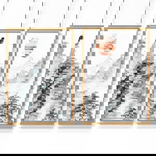 Modern Artwork For Living Room | Set of 2 Asian Inspired Wall art Prints