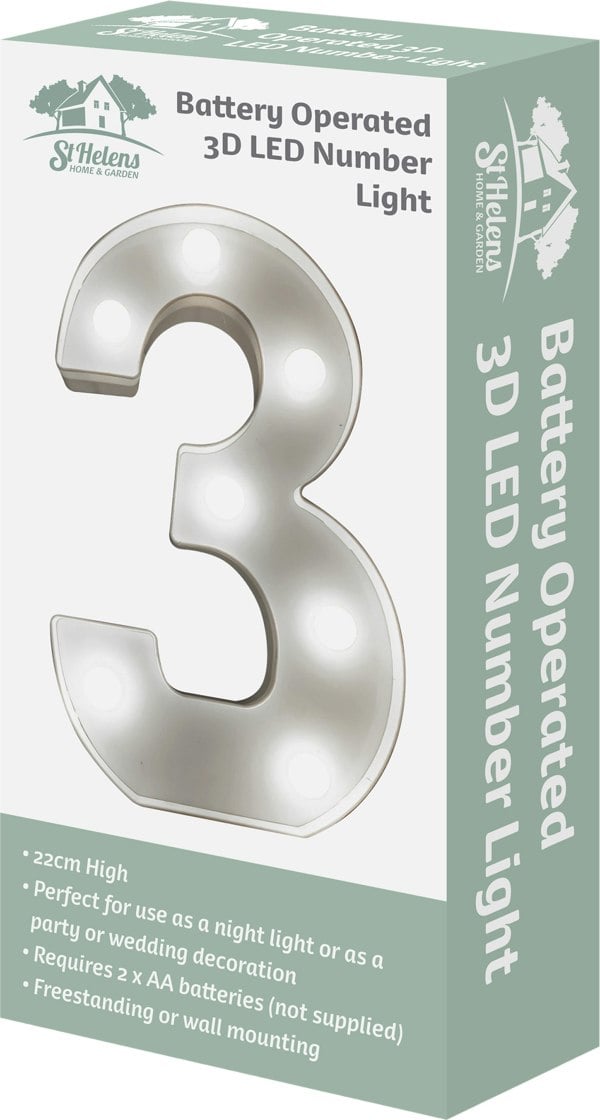 St Helens Battery Operated 3D LED Number 3 Light
