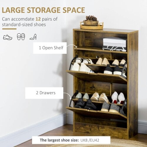 Wyld Haus Zilado Wooden Rustic Brown Slim Shoe Cabinet With 2 Flip Doors And Shelf