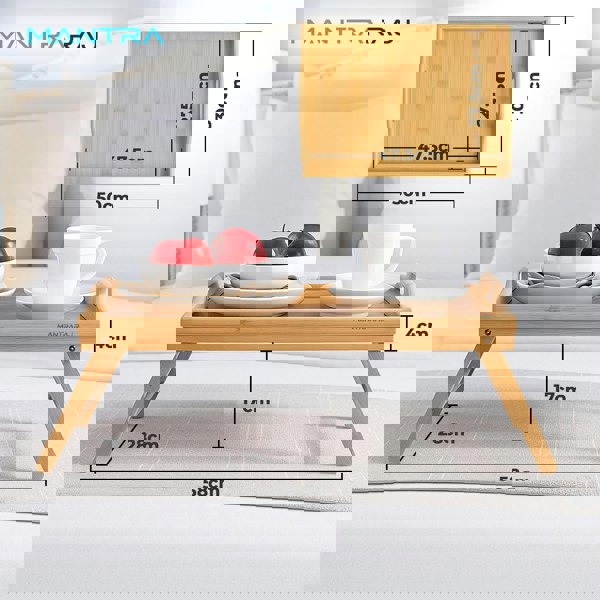 MANTRARAJ Pack Of 2 Bamboo Bed Tray Table with Foldable Legs And Handles Breakfast Tray for Sofa Bed Platters Lap Tray (Brown)