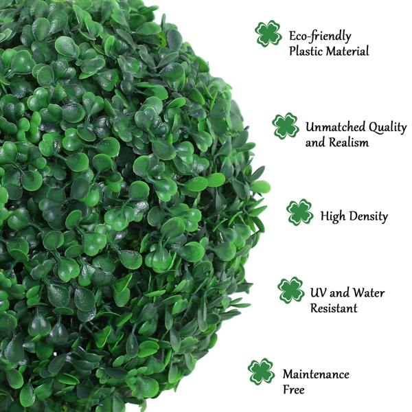 Close-up of dense artificial green foliage ball with glossy leaf texture
