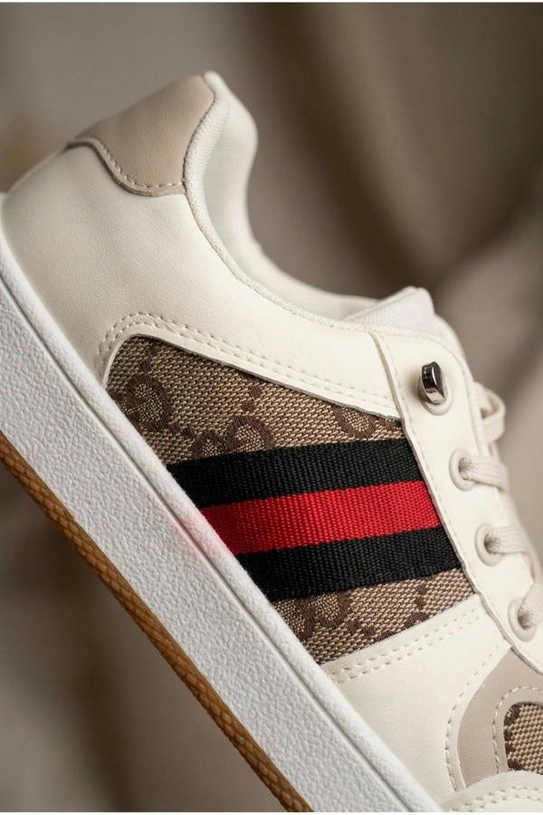 Pearl Patterned Panel Lace Up Trainers - Khaki