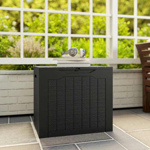 Wyld Haus Vevino Nela Plastic Black Outdoor Garden Storage Box With Handles 93 Litre Capacity