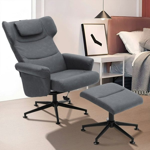 Black/Grey/Brown Faux Leather Swivel?Armchair with Footstool Living and Home