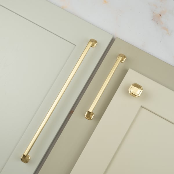 Handle & Home Satin Brass Octagonal Cabinet Handles & Coordinating Knob