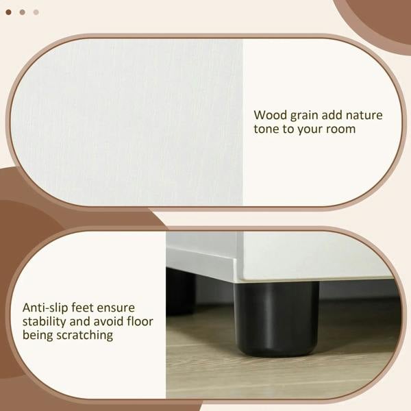 White cabinet base with anti-slip feet for stability and protection from floor scratching