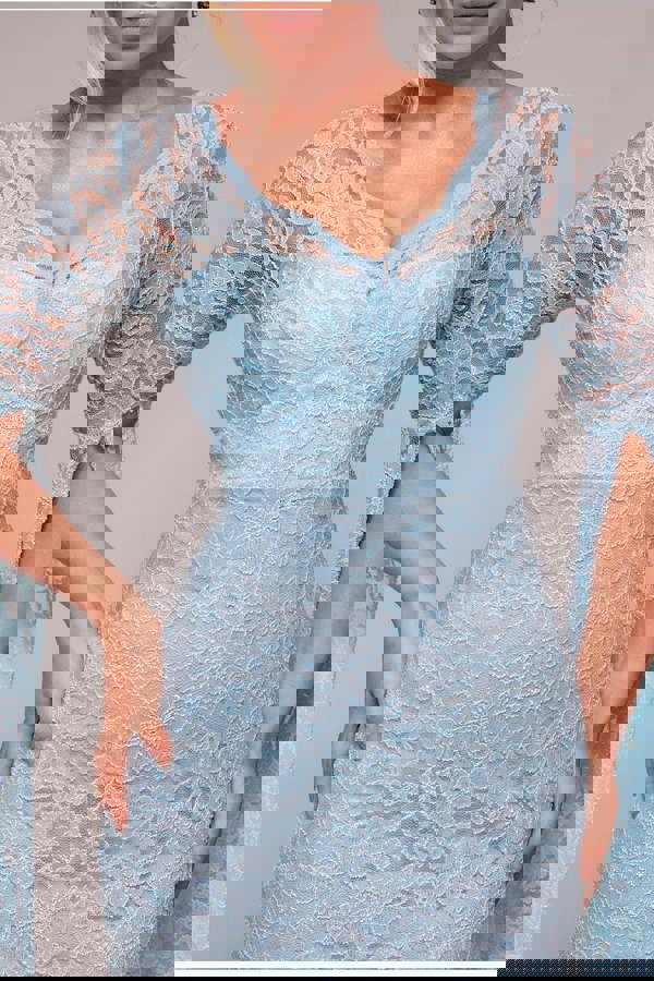 Cape Sleeve Lace Mermaid Hem Maxi Dress - Sky Blue DR4621