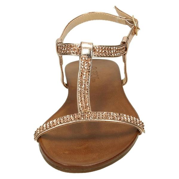 Spot On Ladies Spot On Flat Diamante T-Bar Sandals