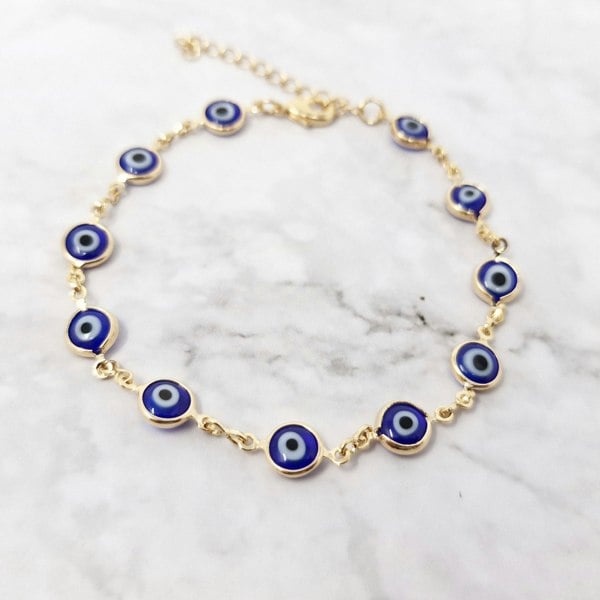 18ct Gold Plated Evil Eye Charm Bracelet