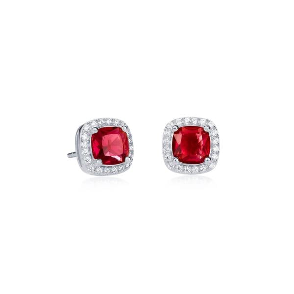 namana 925 Sterling Silver Red Cubic Zirconia Cushion Halo Stud Earrings