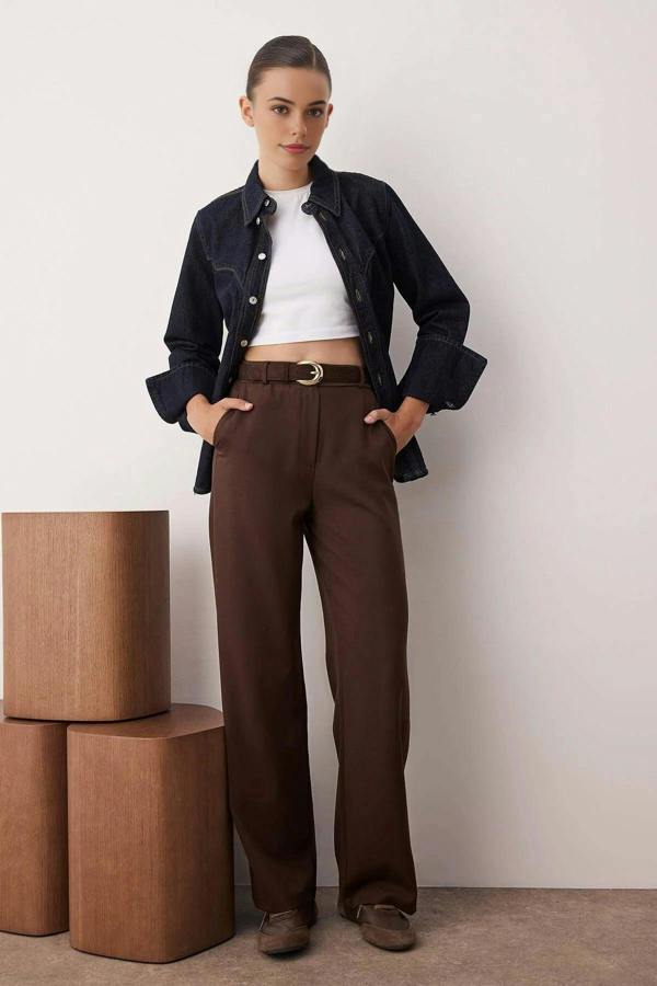 WOVCOR Wide Leg Bootcut Woven Trousers