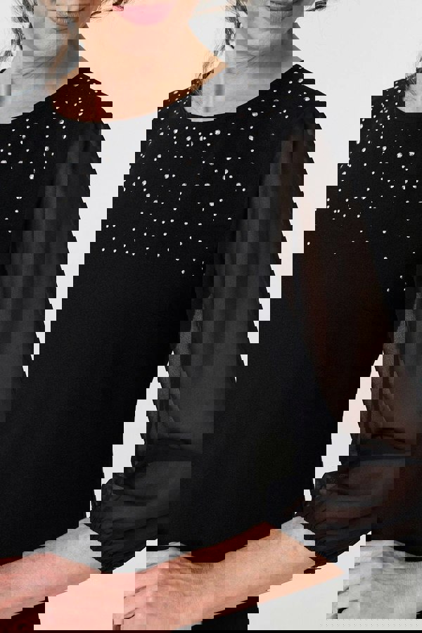 Black | Sparkly Mesh Knit 3/4 Sleeve Short Dress
