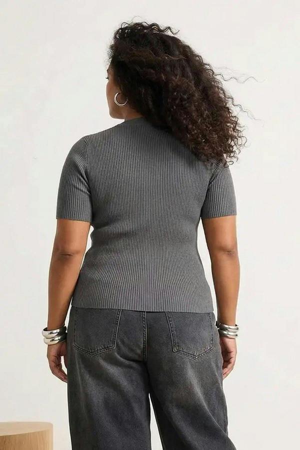 WOVCOR Snap Button Detail Ribbed Summer Knit Blouse