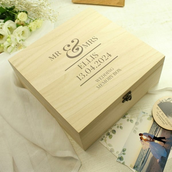 Personalised Memento Company Personalised Mr & Mrs Large Wooden Keepsake Box
