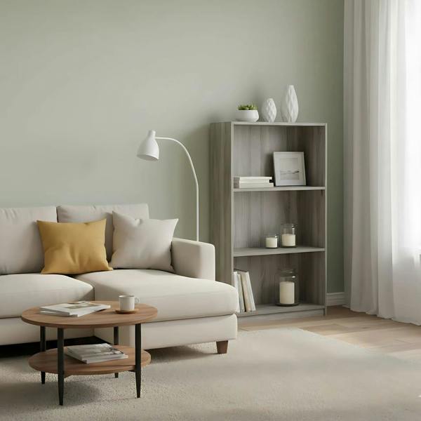 WALPLUS JAYA Simple Home 3-Tier Adjustable Shelf Bookcase, French Oak Grey | Luxury Wall Decor for Living Room & Bedroom
