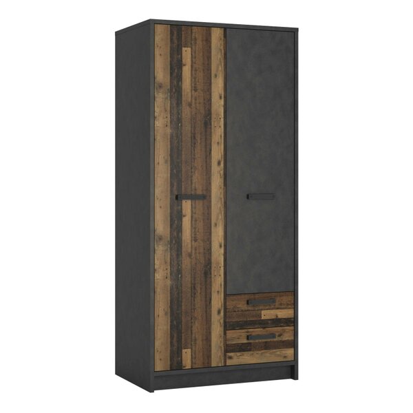 Wyld Haus Whimwick Walnut and Dark Matera Grey 2 Door Wardrobe 2 Drawers