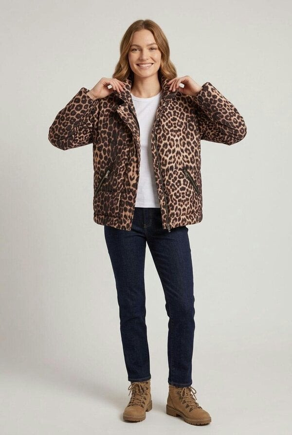 Izabel London Animal Print High Neck Puffer Jacket