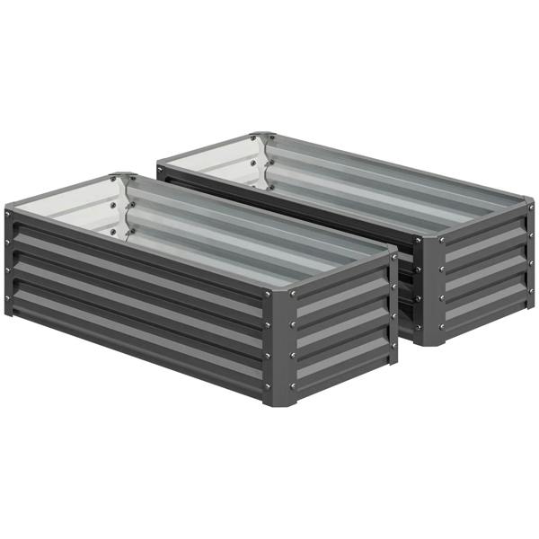 Set of two light grey steel planter boxes, 110 x 50 cm, ribbed sides with corner brackets