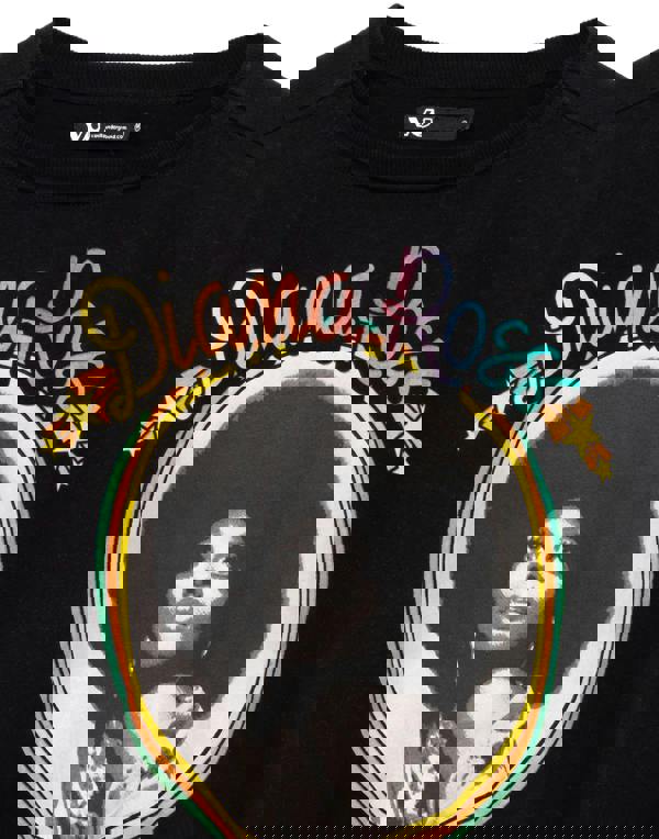 Diana Ross Womens Black Character Cropped Short Sleeved T-Shirt