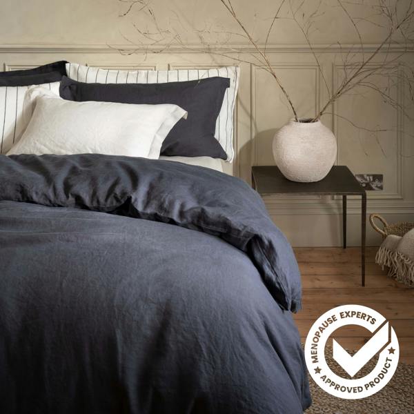 Midnight Grey French Linen Pillowcases detail view | Soak and Sleep