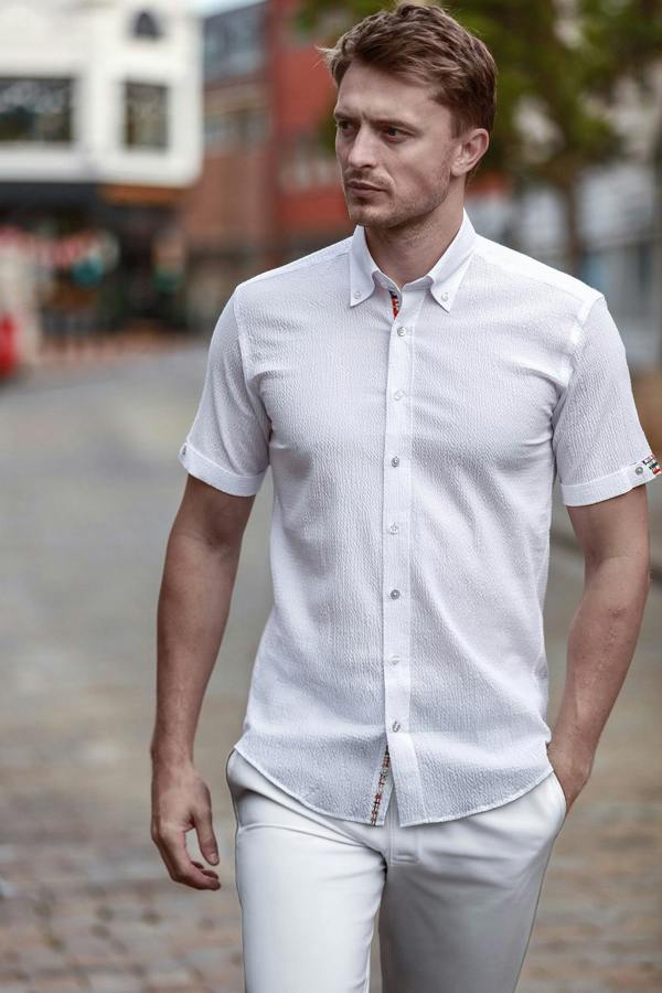 Claudio Lugli Textured Seersucker Short Sleeve Shirt