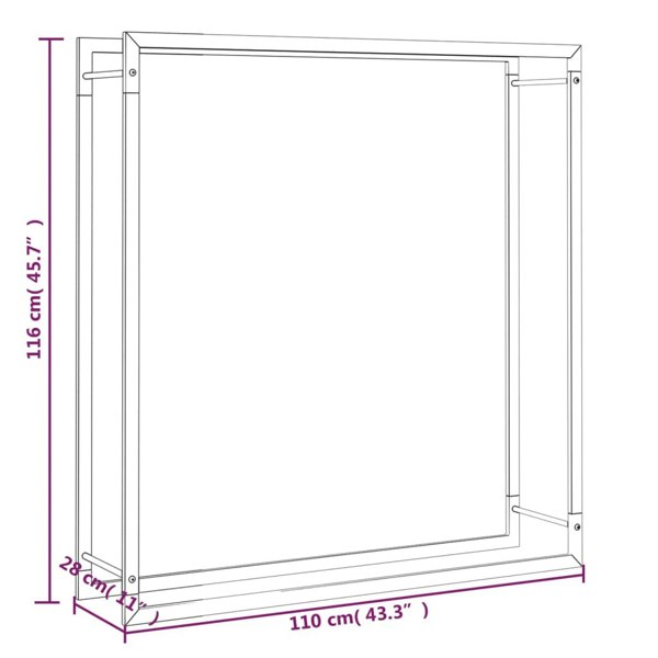 Berkfield Firewood Rack Matt Black 110x28x116 cm Steel