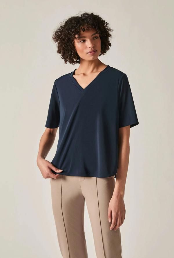 James Lakeland Navy Jersey V-Neck Top