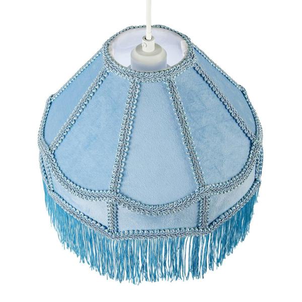 Traditional Victorian Empire Lampshade in Sky Blue Velvet with Tassels Image 3