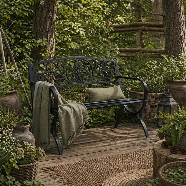 Wyld Haus Yota Nile 127cm Steel Black Powder Coated Garden Bench
