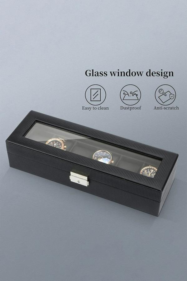 SHEONLY Elegant Faux Leather Watch Display Case with 6 Slots Watch Storage Case